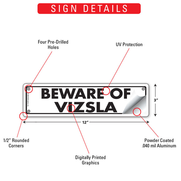 Beware Of Vizsla Sign or Sticker (12" x 3")