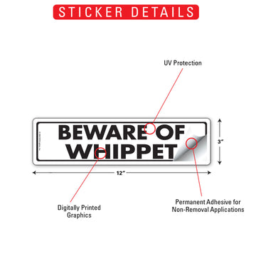 Whippet - Beware of Dog Aluminum Sign or Vinyl Sticker - 12x3 Inch, Weatherproof Novelty - 0