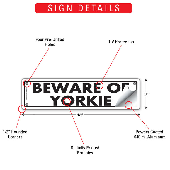 Beware Of Yorkie Sign or Sticker (12" x 3")