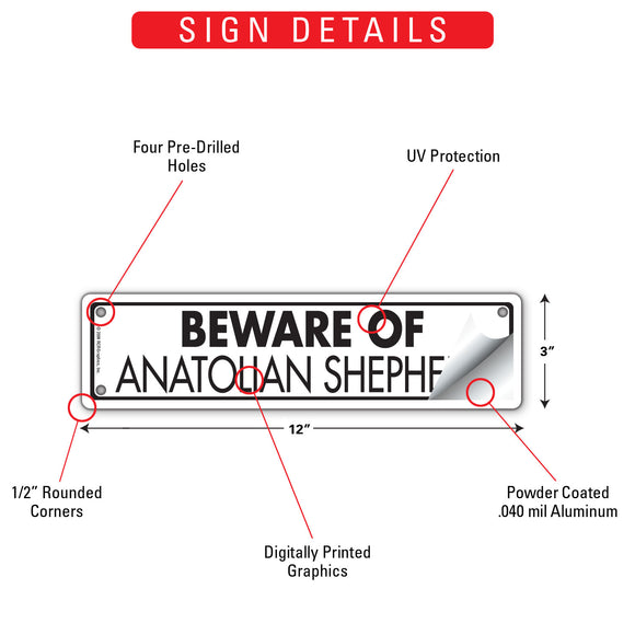 Beware Of Anatolian Shepherd Sign or Sticker (12" x 3")