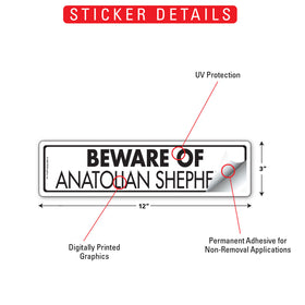 Beware Of Anatolian Shepherd Sign or Sticker (12" x 3") - 0