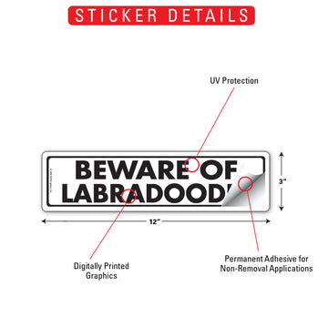 Labradoodle - Beware of Dog Aluminum Sign or Vinyl Sticker - 12x3 Inch, Weatherproof Novelty - 0