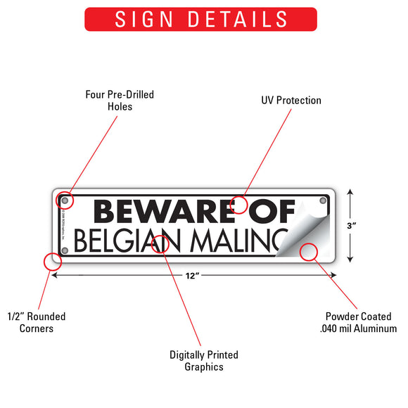 Beware Of Belgian Malinois Sign or Sticker (12" x 3")