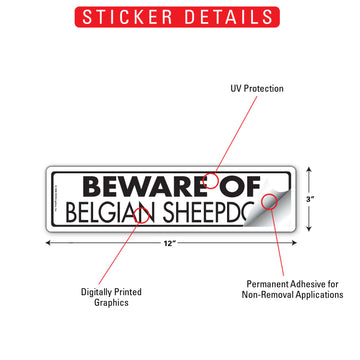 Belgian Sheepdog - Beware of Dog Aluminum Sign or Vinyl Sticker - 12x3 Inch, Weatherproof Novelty - 0