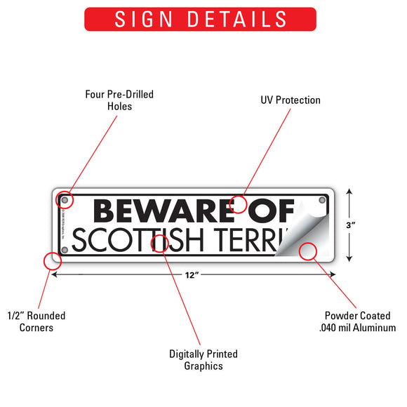 Beware Of Scottish Terrier Sign or Sticker (12" x 3")