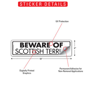 Beware Of Scottish Terrier Sign or Sticker (12" x 3") - 0