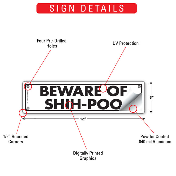 Beware Of Shih-Poo Sign or Sticker (12" x 3")