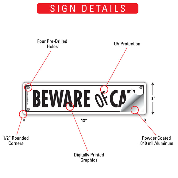 Beware Of Cat Sign or Sticker (12" x 3")