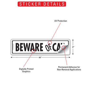 Beware Of Cat Aluminum Sign or Vinyl Sticker - 12x3 Inch, Weatherproof Yard - 0