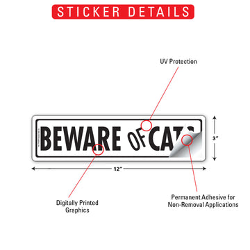 Beware Of Cats Aluminum Sign or Vinyl Sticker - 12x3 Inch, Weatherproof Yard - 0