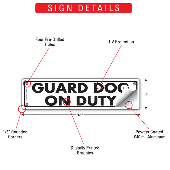Guard Dog on Duty Sign or Sticker (12" x 3")