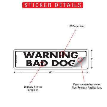 Warning Bad Dog Aluminum Sign or Vinyl Sticker - 12x3 Inch, Weatherproof Yard - 0