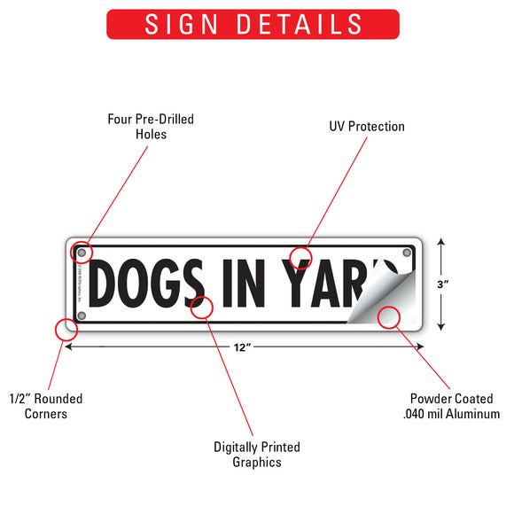 Caution! Dogs In Yard Sign or Sticker (12" x 3")