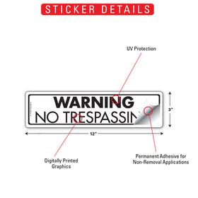 Warning - No Trespassing Sign or Sticker (12" x 3") - 0
