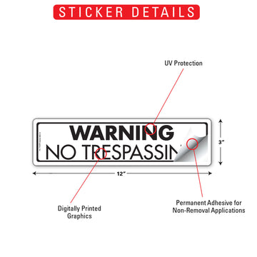 Warning - No Trespassing Sign or Sticker (12" x 3") - 0