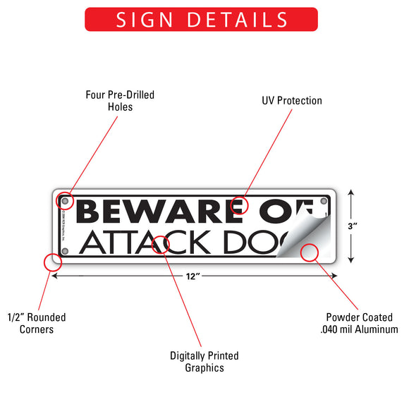 Beware Of Attack Dog Sign or Sticker (12" x 3")