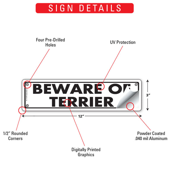 Beware Of Terrier Sign or Sticker (12" x 3")