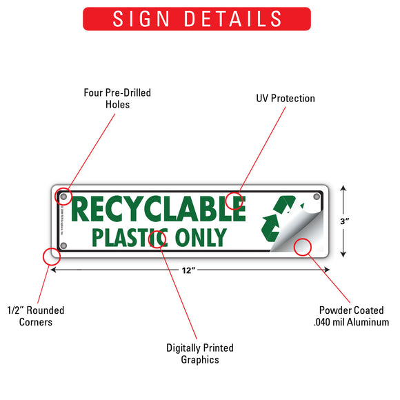 Recyclable - Plastic Only Signs or Sticker (12" x 3")