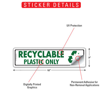 Recyclable - Plastic Only Signs or Sticker (12" x 3") - 0