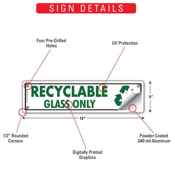 Recyclable - Glass Only Signs or Sticker (12" x 3")