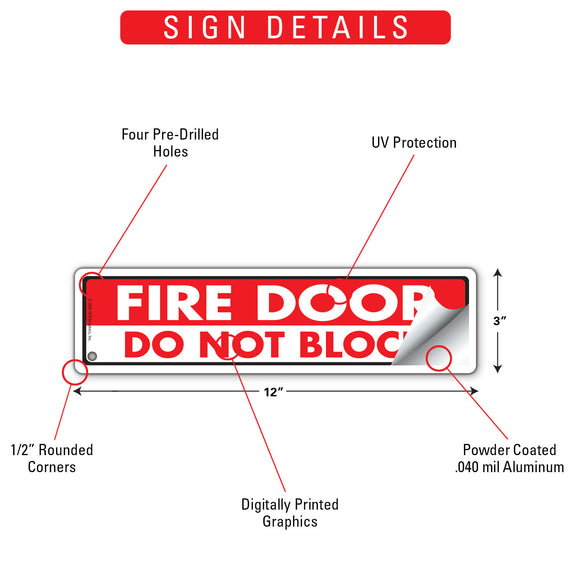 Fire Door - Do Not Block Sign or Sticker (12" x 3")