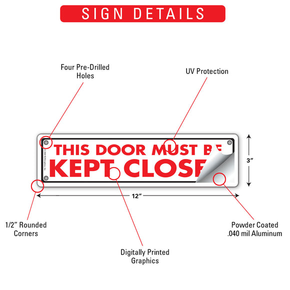 This Door Must Be Kept Closed Sign or Sticker (12" x 3")