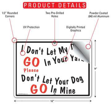 I Don't Let My Dog Go In Your Yard Aluminum Sign – 12x9 Inch, Weatherproof - 0