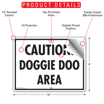 Doggie Doo Area Aluminum Sign – 12x9 Inch, Weatherproof Yard - 0