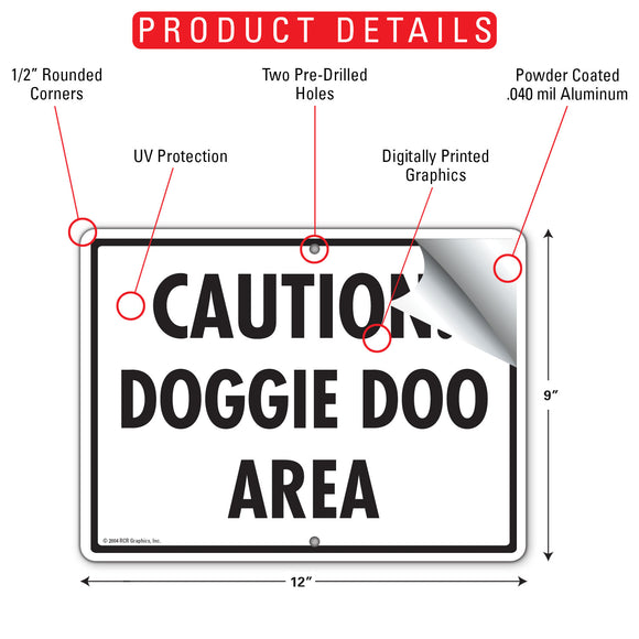 Caution! Doggie Doo Area Sign (12" x 9")