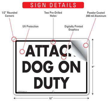 Attack Dog On Duty Aluminum Sign - 12x9 Inch, Heavy Duty Weatherproof Yard - 0