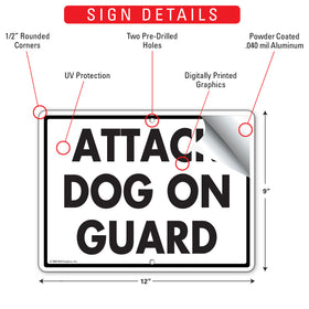 Attack Dog On Guard Sign (12" x 9") - 0