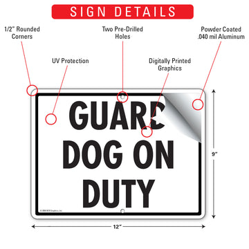 Guard Dog On Duty Aluminum Sign - 12x9 Inch, Heavy Duty Weatherproof Yard - 0