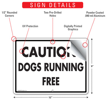 Dogs Running Free Aluminum Sign - 12x9 Inch, Heavy Duty Weatherproof Yard - 0