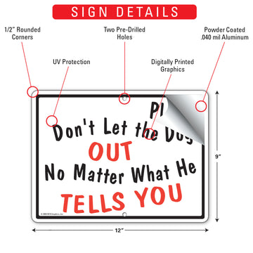 Don't Let The Male Dog Out Gate Aluminum Sign - 12x9 Inch, Heavy Duty Weatherproof Yard - 0