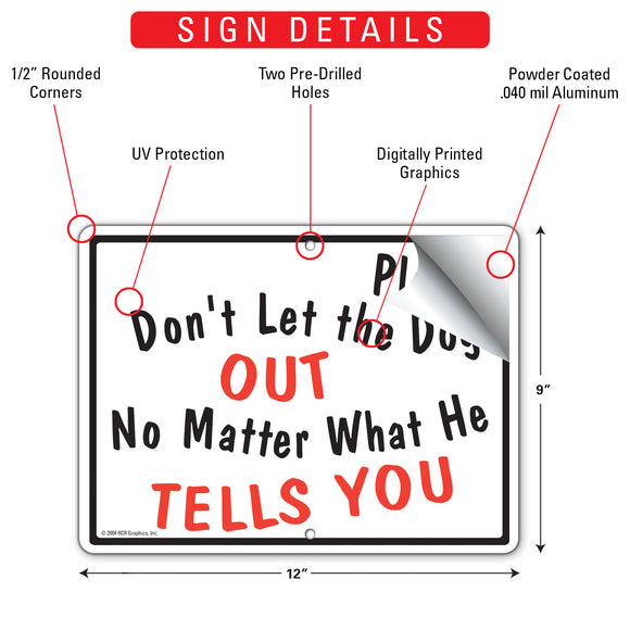 Please Don't Let The Dog Out (Male Dog) Gate Sign (12" x 9")