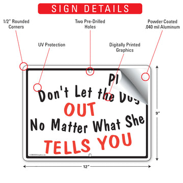 Don't Let The Female Dog Out Gate Aluminum Sign - 12x9 Inch, Heavy Duty Weatherproof Yard - 0