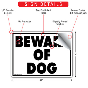 Beware of Dog Aluminum Sign - 12x9 Inch, Heavy Duty, Weatherproof Yard - 0