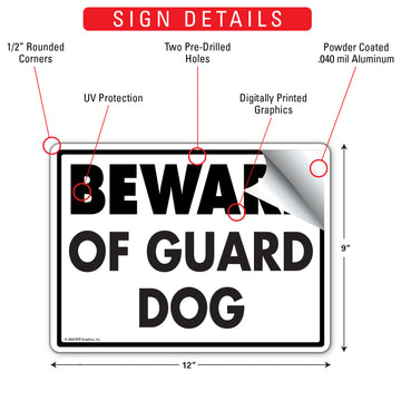 Beware Of Guard Dog Aluminum Sign - 12x9 Inch, Weatherproof Yard - 0