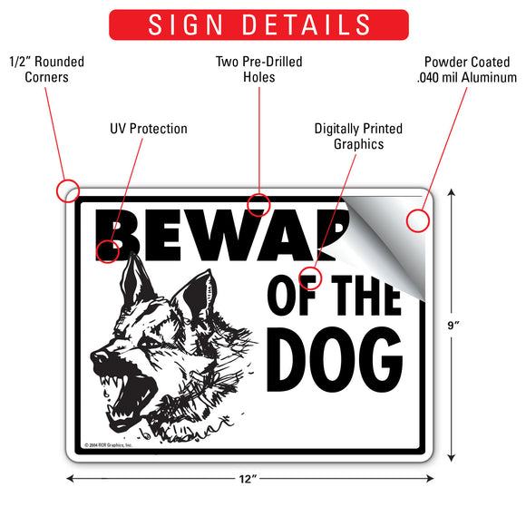 Beware Of The Dog - German Shepherd Sign (12" x 9")