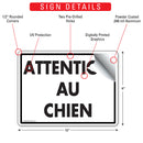 Attention Au Chien (Beware Of Dog) Sign (12" x 9")-2