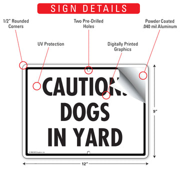 Dogs In Yard Aluminum Sign - 12x9 Inch, Heavy Duty Weatherproof Yard - 0