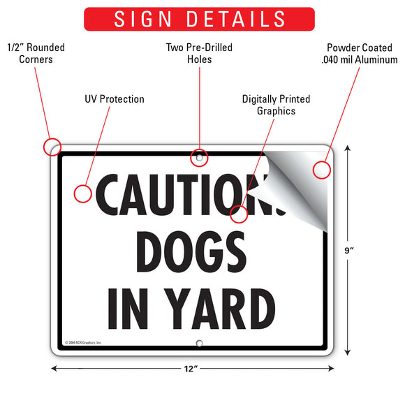 Caution! Dogs In Yard Sign (12" x 9")
