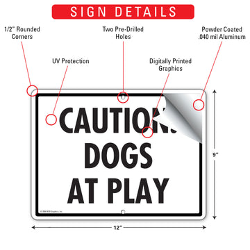 Dogs At Play Aluminum Sign - 12x9 Inch, Heavy Duty Weatherproof Yard - 0
