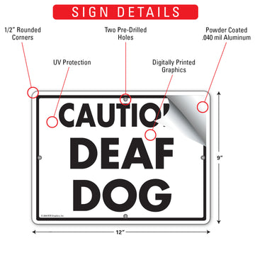 Caution Deaf Dog Aluminum Sign - 12x9 Inch, Weatherproof Yard Warning - 0