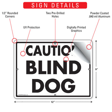 Caution Blind Dog Aluminum Sign - 12x9 Inch, Weatherproof Yard Warning - 0