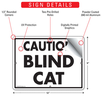Caution Blind Cat Aluminum Sign - 12x9 Inch, Weatherproof Yard - 0