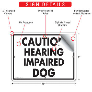Caution Hearing Impaired Dog Aluminum Sign - 12x9 Inch, Weatherproof Yard Warning - 0