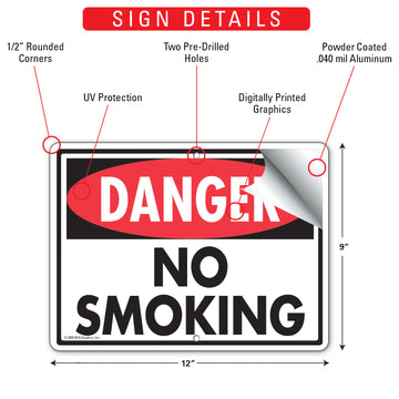 Danger! No Smoking Sign (12" x 9") - 0