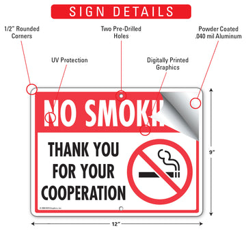 No Smoking - Thank You For Your Cooperation Sign (12" x 9") - 0