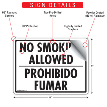 No Smoking Allowed - Prohibido Fumar Sign (12" x 9") - 0